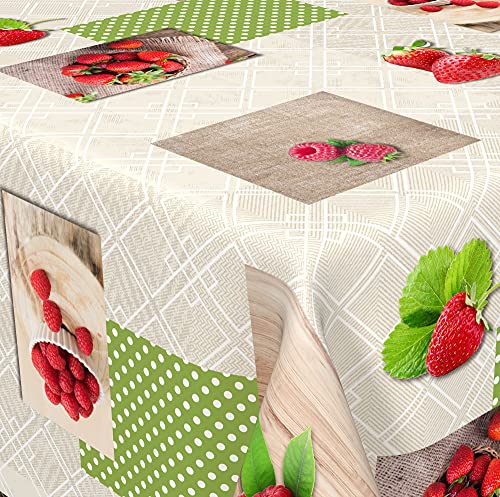 Venilia Wachstuch-Tischdecke mit Aufdruck Strawberry Rechteckig, Tischtuch, Tischwäsche, Wachstischdecke, flüssigkeitsundurchlässig, pflegeleicht, 1,4 x 1,6m, 55315 von Venilia