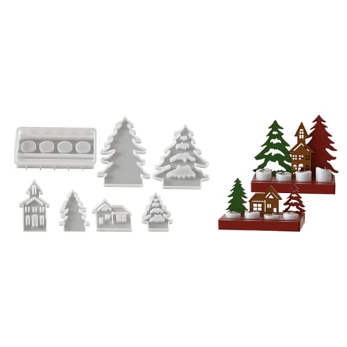 7PCS Weihnachten Silikonformen Gießformen Kerzenhalter Set, Giessformen Silikon Haus Gießformen Silikon Tannenbaum und Giessformen Haus, für die DIY Duftkerzenherstellung (A) von Ventufelix
