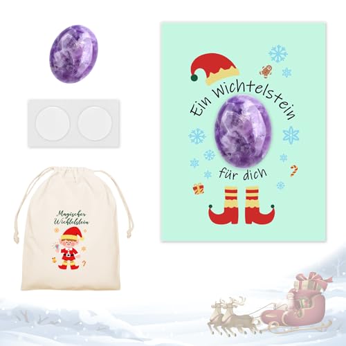 Magischer Wichtelstein, Kinder Glückssteine Set mit Edelsteine Jutesäckchen und Magische Steine Kärtchen, Wichtel Zubehör Weihnachten als Weihnachts Geschenk, Glücksbringer für Jungen Mädchen (Vio) von Ventufelix
