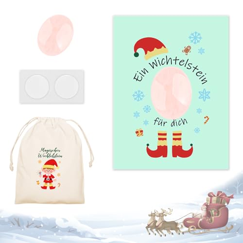 Magischer Wichtelstein, Kinder Glückssteine Set mit Edelsteine Jutesäckchen und Magische Steine Kärtchen, Wichtel Zubehör Weihnachten als Weihnachts Geschenk, Glücksbringer für Jungen Mädchen (Rosa) von Ventufelix