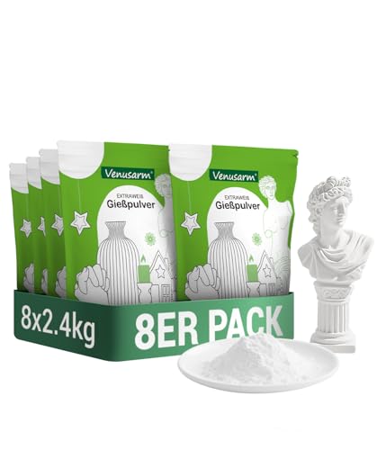 Venusarm Gießpulver 19,2kg, Gießpulver Weiß wie Neuschnee, Gips zum Gießen wie Spiegel Glatter, Beruhigende Härte Gießmasse für Detailgetreue Reliefs Gipsformen Kunst- und Bastelprojekte von Venusarm