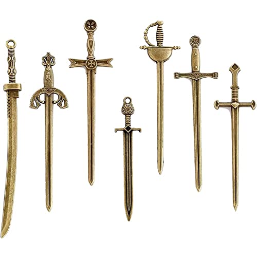 Antike Schwerter Lesezeichen Charms 7 Stück Verschiedene Rapier Schwerter Anhänger Mini Anhänger für DIY Schmuckherstellung Zubehör von Vepoty