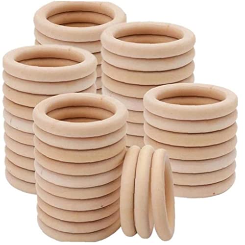 vepoty 50pcs Unvollendete Massive Holzringe 30 Mm Natürliche Holzringe Für Makrame DIY Basteln von Vepoty