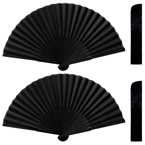 2 Stück Handfächer Schwarz,Fächer Schwarz,Faltventilator,Chinesischer Handfächer für Party、Hochzeits、Haus Dekorationen von VerLuky