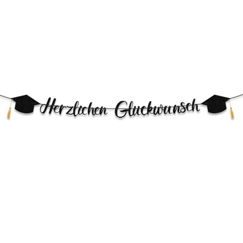 Abschluss Deko, Herzlichen Glückwunsch Girlande Schwarz, Abitur 2025 Deko Graduation Schulabschluss, Banner Girlande Abschluss für Abi Bachelor Prüfung Bestanden Abschlussfeier Dekoration von VerLuky