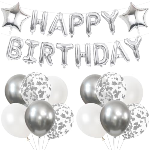 Luftballons Geburtstag Dekoration Silber, Happy Birthday Luftballon Girlande, Silber Luftballon Konfetti Ballons, Geburtstagdeko Folienballons, Happy Birthday Banner für Geburtstag Party Dekoration Luftballons Geburtstag Dekoration Silber, Happy Birthday Luftballon Girlande, Silber Luftballon Konfetti Ballons, Geburtstagdeko Folienballons, Happy Birthday Banner für Geburtstag Party Dekoration von VerLuky