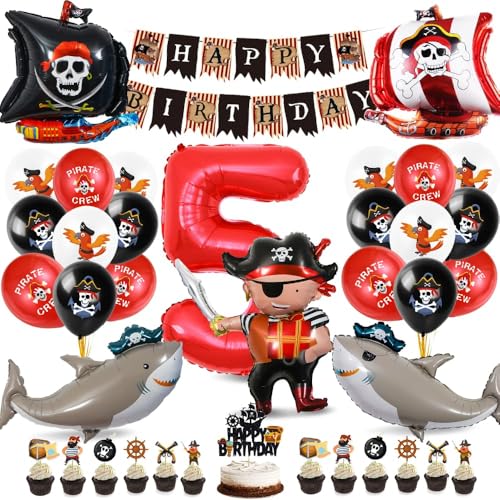 Piraten Geburtstag Deko Set,5 Jahre Kindergeburtstag Piraten Deko,Pirat Folienballon 5 mit Happy Birthday Banner und Tortendeko für Junge Mädchen Geburtstag Halloween Piraten Geburtstag Deko Set,5 Jahre Kindergeburtstag Piraten Deko,Pirat Folienballon 5 mit Happy Birthday Banner und Tortendeko für Junge Mädchen Geburtstag Halloween von VerLuky