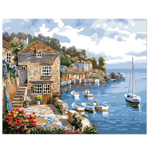 VerLuky Malen Nach Zahlen Erwachsene, Paint by Numbers Adult, DIY Handgemalt Ölgemälde Kit mit 3-Pinseln und Acrylfarbe, Bastelset Erwachsene, Ohne Rahmen 40 x 50 CM (Lake Town) von VerLuky