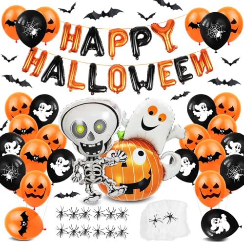 XXL Happy Halloween Foilenballon Set,Skelett Kürbisse Luftballons mit Fledermaus Spinnen Requisiten,Halloween Balloons Set für Kindergeburtstag Party XXL Happy Halloween Foilenballon Set,Skelett Kürbisse Luftballons mit Fledermaus Spinnen Requisiten,Halloween Balloons Set für Kindergeburtstag Party von VerLuky
