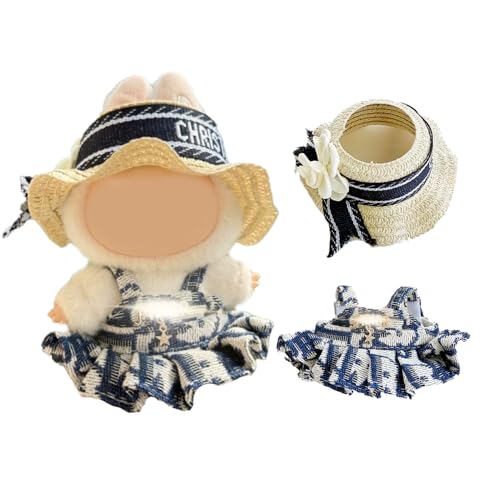 Kleidung für Labubu, 17 cm große Puppe (ohne Puppe), Outfit für Labubu, blaues Ozeanblumenkleid und Strohhut, Kleidungsset für Labubu-Verkleidung, Zubehör für Labubu von VerViento