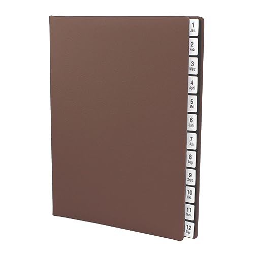 Pultordner mit Register 1-12 (Jan.-Dez.) aus genarbtem Vollrindleder in Braun, passend für DIN A4, Softcover mit dehnbarem Rücken, Register-Trennblätter aus schwarzer Kartonage von Vera Donna Buchbinderische Papier & Lederverarbeitung
