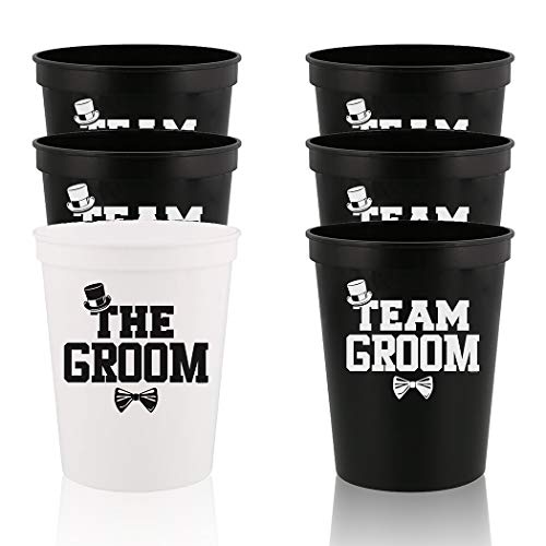 Veracco The Groom and Team Groom – Stadion-Party-Tasse, Dekoration, lustige Junggesellenabschied, Hochzeitsgeschenke, Geschenk für Bräutigam, Trauzeugenantrag (Weiß/Schwarz, 12 Stück, 473 ml) von Veracco