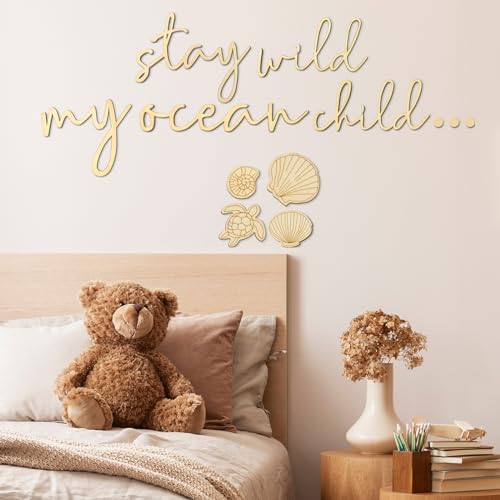 Vercraft 9 Stück Stay Wild My Ocean Child Wanddekoration Boho Kinderzimmer Wandkunst Neutral Holz Ozean Wanddekoration Baby Meeresschildkröte Wandkunst für Spielzimmer Kinderzimmer Kinder Baby Jungen von Vercraft