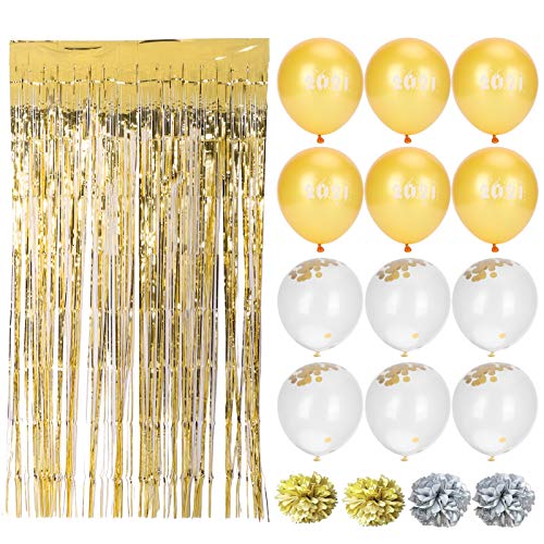 Party Supplies Pailletten-Ballon-Set, dekorativer Fransenvorhang, Papierblumenkugel für 2021 Neujahrsparty von Verdant Touch