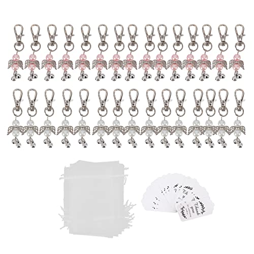 Schlüsselanhänger, 30 Sets, Engel-Schlüsselanhänger, rosa und weiß, Engelsglocke, Perlen, Schlüsselanhänger, Babyparty, Party, Dekoration, Geschenktüte, Schlüsselanhänger, Gastgeschenke von Verdant Touch
