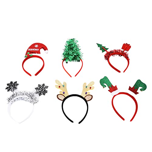 Verdant Touch Weihnachtsgeweih-Stirnband-Set, 6-teilig, Feiertagsparty-Kopfbedeckungen mit Weihnachtsbaum, Rentier, Schneeflocke und Weihnachtsmütze von Verdant Touch
