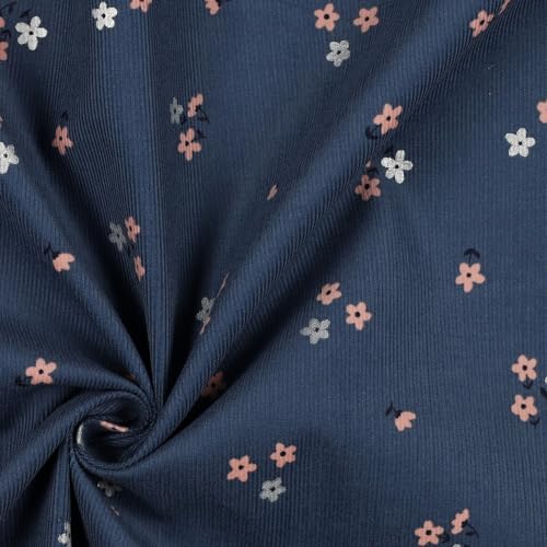 Feincord Babycord GLITTER FLOWERS | blue | Ökotex | by Poppy | ab 50 cm | Meterware von Verhees Textiles
