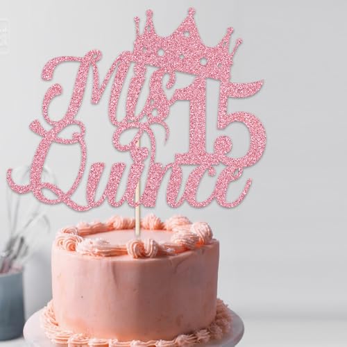 Mis Quitte 15 Cake Topper, Mis Años 15 Cake Decor, Feliz 15 Años, Hello 15, Cheers to 15 Years, Happy 15th Birthday Party Decorations - Gold Glitter (Roségold) von Verherer