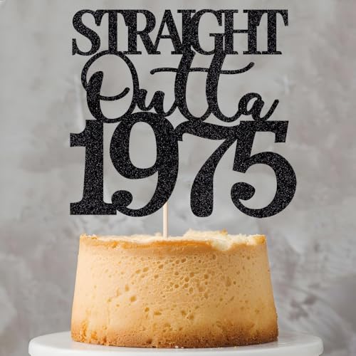 Straight Outta 1975 Cake Topper 50th Birthday Happy Birthday Cake Topper Men and Women Cheer 50 Years Old Handmade Black Glitter Cake Decoration (1975) (Straight Outta, 1975) von Verherer