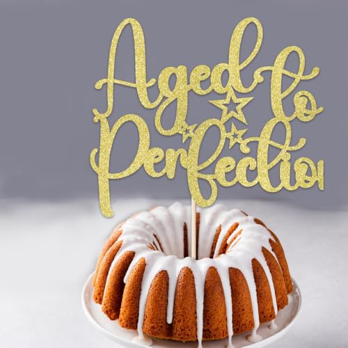 Tortenaufsatz "Aged to Perfection" – Happy Birthday, Hochzeit, Verlobung, Party-Dekorationen (Gold) (Gold) von Verherer