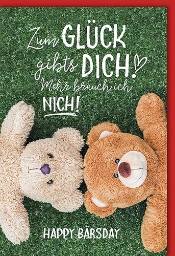 Verlag Dominique Weihnachtskarten Weihnachtsgrußkarten Doppelkarte mit zwei Teddybären auf grünem Hintergrund und Schriftzug Zum Glück gibts dich Mehr brauch ich nich Happy Barsday mit Umschlag Verlag Dominique Weihnachtskarten Weihnachtsgrußkarten Doppelkarte mit zwei Teddybären auf grünem Hintergrund und Schriftzug Zum Glück gibts dich Mehr brauch ich nich Happy Barsday mit Umschlag von Verlag Dominique