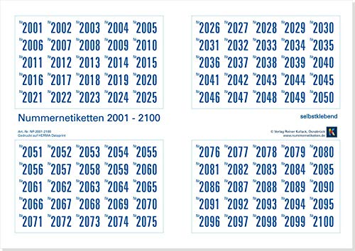 1000er-Set Nummernetiketten selbstklebend aus Papier, Zahlen zum Aufkleben, Nr. 2001-3000 von Verlag Reiner Kullack