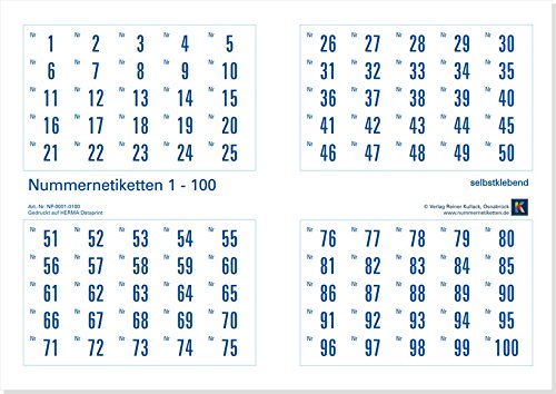 500er-Set Nummernetiketten selbstklebend aus Papier, Zahlen zum Aufkleben, Nr. 1-500; weitere Nummernlagen auswählbar von Verlag Reiner Kullack