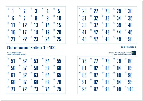 Verlag Reiner Kullack 500er-Set Nummernetiketten selbstklebend aus Papier, Zahlen zum Aufkleben, Nr. 1-500; weitere Nummernlagen auswählbar von Verlag Reiner Kullack