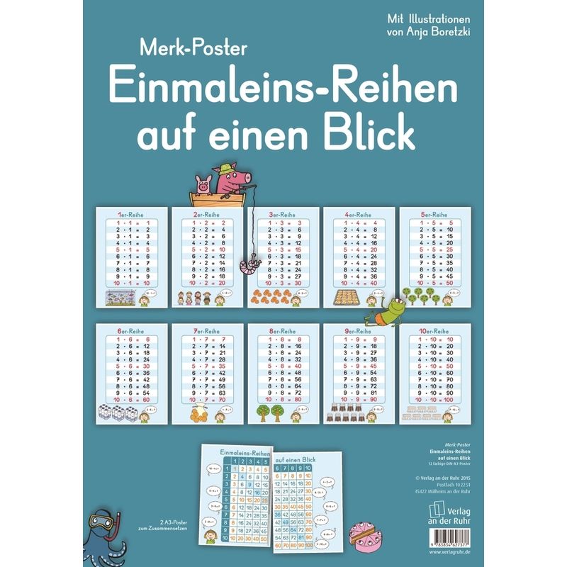 Merk-Poster - Einmaleins-Reihen Auf Einen Blick, 12 Farbige Poster Din A3 von Verlag an der Ruhr