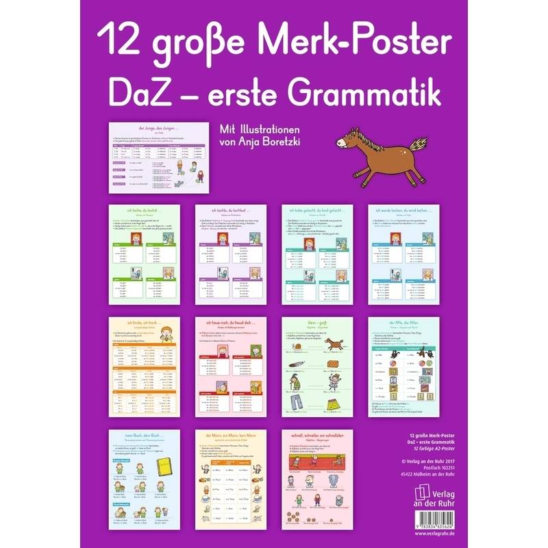 Merk-Poster Daz - Erste Grammatik, 12 Farbige Din-A2-Poster von Verlag an der Ruhr