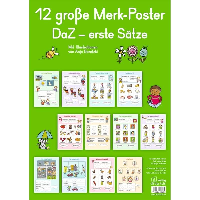 Merk-Poster Daz - Erste Sätze, 12 Farbige Din-A2-Poster von Verlag an der Ruhr