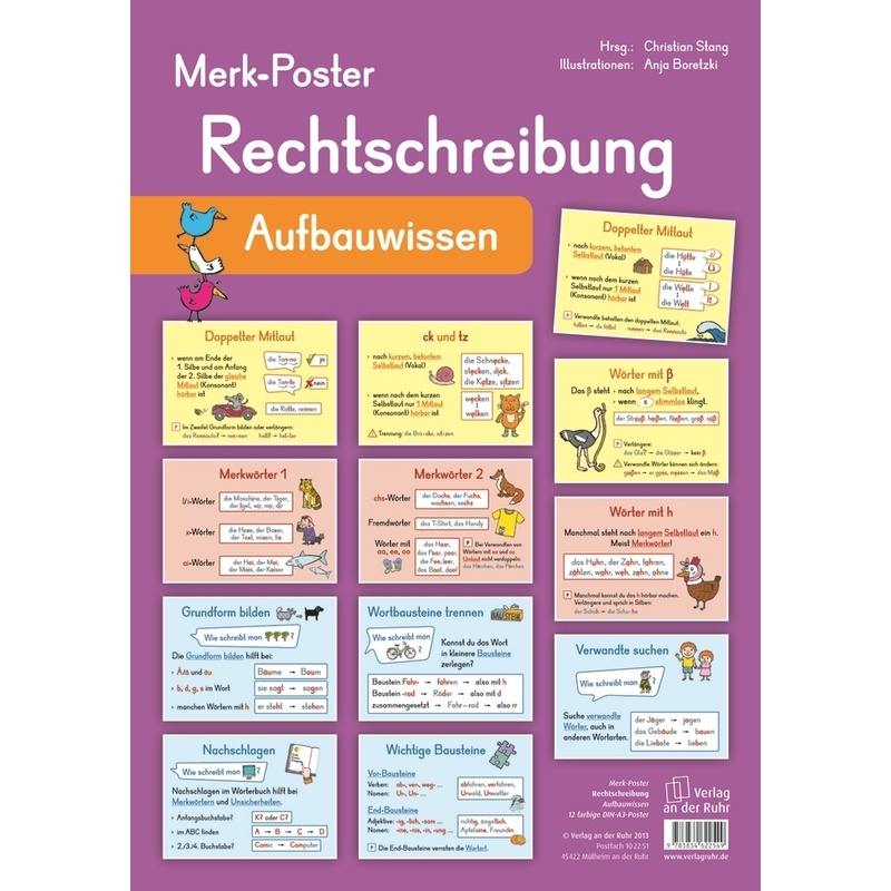 Rechtschreibung - Aufbauwissen, 12 Farbige A3-Poster von Verlag an der Ruhr