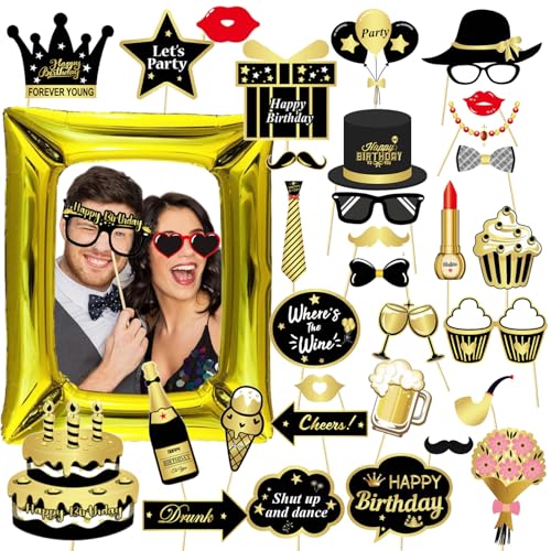 VEROA Foto-Requisiten für Geburtstagspartys – Schwarz / Gold, aufblasbare Party-Requisiten, Fotorahmen für Geburtstag, Urlaubsparty, Themenparty, Hochzeit, Junggesellinnenabschied, 34 Stück VEROA Foto-Requisiten für Geburtstagspartys – Schwarz / Gold, aufblasbare Party-Requisiten, Fotorahmen für Geburtstag, Urlaubsparty, Themenparty, Hochzeit, Junggesellinnenabschied, 34 Stück von Veroa