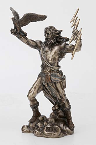 Veronese Design Statue, griechischer Gott Zeus Thunderbolt Strike, kaltes Gießharz, antikes Bronze-Finish, Heimdekoration von Veronese Design