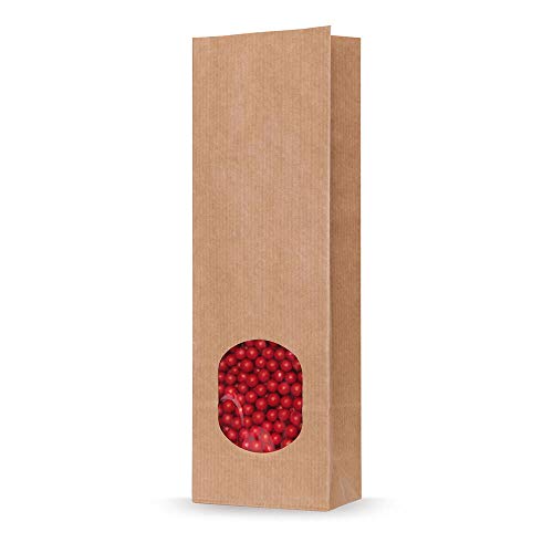 1-PACK Blockbodenbeutel Kraftpapier braun mit Sichtfenster 55 + 30 x 175mm, 500 Stück von Verpackungsteam