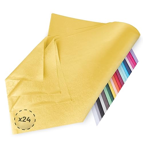 Verpackungswelt Seidenpapier 24 Blätter | 76x50 cm | Buntes Transparentpapier ideal als Verpackungsmaterial & Geschenkpapier | Papier zum Basteln | Schöne Dekoration | Bastelpapier in Gelb von Verpackungswelt
