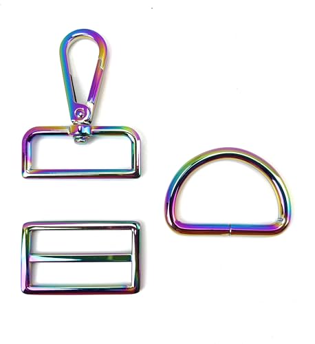 VersaKits 15 Stück 3,8 cm Geldbörsen-Hardware Regenbogen Schwerlast-Karabinerhaken D-Ringe für Geldbörse und Tri-Glide-Schiebeschnallen für Taschenriemen, Hundehalsbänder, Leine, Schlüsselband von VersaKits
