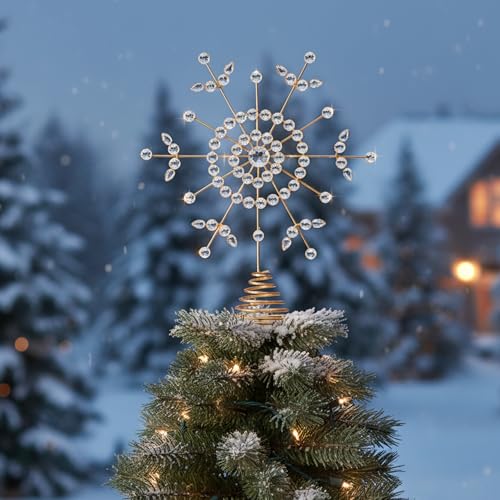 Vertintong Weihnachtsbaumspitze aus Metall, Antik-Schneeflocke, 37 x 16 x 6,3 cm, mit funkelndem Schmuckstein, Vintage-Stil, Weihnachtsdekoration für Weihnachtsbaum, Party, Messing-Dekoration von Vertintong