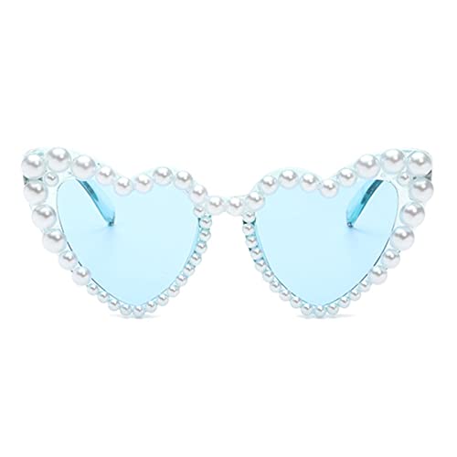 Vertvie Herz Party Brillen, Retro Herzform Sonnenbrille mit Perlen Lustige Katzenaugen Partybrillen Hippie Brille für Fasching Karneval Maskerade Geburtstagsfeier für Damen(Blau) von Vertvie