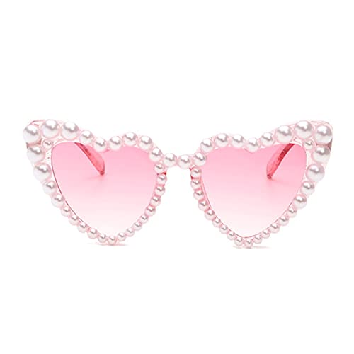 Vertvie Herz Party Brillen, Retro Herzform Sonnenbrille mit Perlen Lustige Katzenaugen Partybrillen Hippie Brille für Fasching Karneval Maskerade Geburtstagsfeier für Damen(Rosa) von Vertvie
