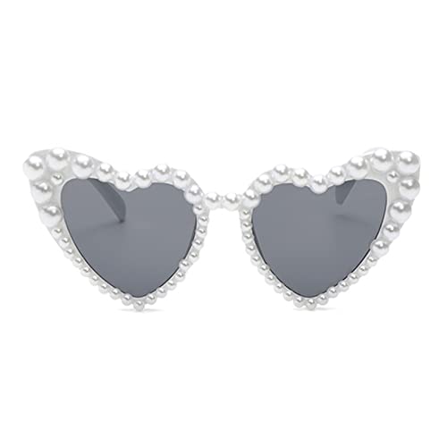 Vertvie Herz Party Brillen, Retro Herzform Sonnenbrille mit Perlen Lustige Katzenaugen Partybrillen Hippie Brille für Fasching Karneval Maskerade Geburtstagsfeier für Damen(Weiß) von Vertvie