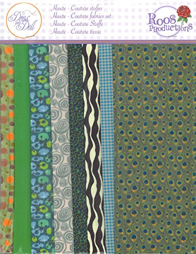 DRESS YOUR DOLL Stoffpakete Zum Nähen Barbie Zubehör Kleidung GRÜNE Bedruckter Stoff Nähvorlagen Werkzeuge ca. 22 x 30 cm Stoffsets Dekostoff Puppen Style Fashion Design Kit von Vervaco