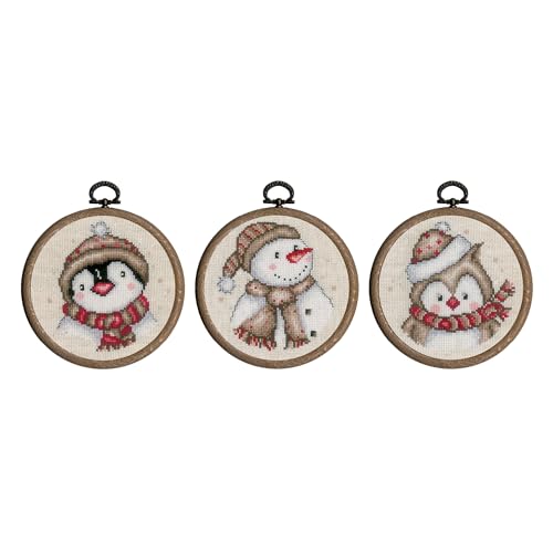Vervaco Gezählter Kreuzstich Stickpackungen DIY Stickbilder Winter-Figuren 3er Wanddekoration Handarbeit Set für Erwachsene Zählmusterpackung ca. 10 x 10 cm Kreuzstichbilder Set Hausdeko von Vervaco
