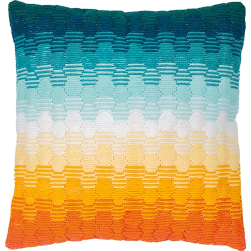VERVACO Stickpackung Kissen Langstich Set DEGRADE Stickerei Set Anfänger Basteln Erwachsene Kreativ Set ca. 40 x 40 cm Bastelset Handwerker Handarbeit Zubehör Geschenkset von Vervaco