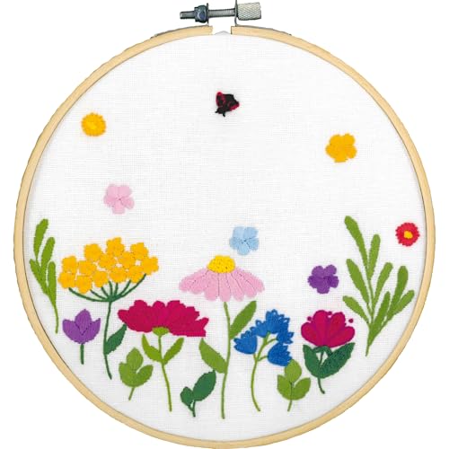 VERVACO DIY Sticken Set Mit Stickerei Rahmen SOMMERBLUMEN Stickerei Set Anfänger Druck ca. 18 x 18 cm DIY Stickbilder Mit Stick Zubehör für Handsticken Wanddekoration Handarbeit Kit für Erwachsene von Vervaco