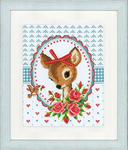 VERVACO Gezählter Kreuzstich Stickpackungen DIY Stickbilder Bambi mit Rosen Wanddekoration Handarbeit Set für Erwachsene Kreatives Handwerk ca. 19 x 24 cm Kreuzstichbilder Set Hausdeko von Vervaco