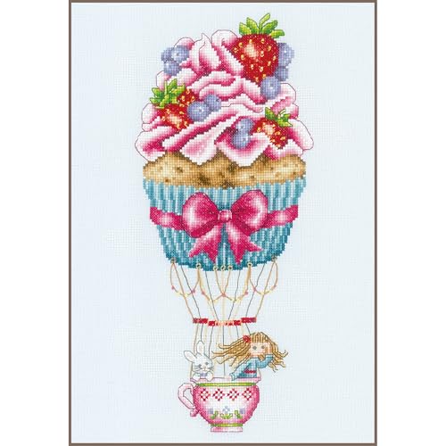 VERVACO Gezählter Kreuzstich Stickpackungen DIY Stickbilder Cupcake-Ballon Wanddekoration Handarbeit Set für Erwachsene Kreatives Handwerk ca. 21 x 33 cm Kreuzstichbilder Set Hausdeko von Vervaco