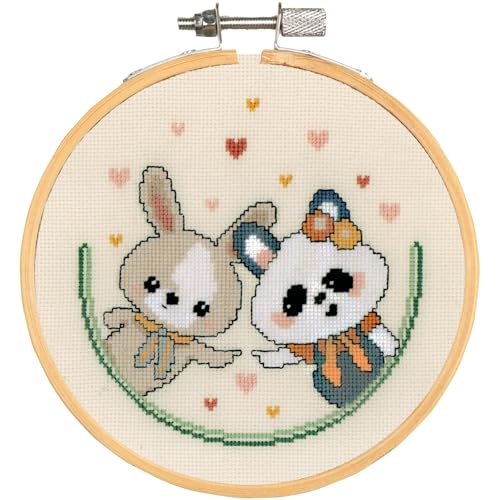 VERVACO Gezählter Kreuzstich Stickpackungen DIY Stickbilder mit Stickrahmen Panda and bunny love Wanddekoration Handarbeit Set für Erwachsene Kreatives ca. 16 x 16 cm Kreuzstichbilder Set Hausdeko von Vervaco
