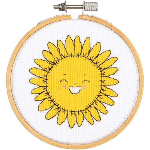 VERVACO Gezählter Kreuzstich Stickpackungen DIY Stickbilder mit Stickrahmen Sonnenblume Wanddekoration Handarbeit Set für Erwachsene Kreatives Handwerk ca. 10 x 10 cm Kreuzstichbilder Set Hausdeko von Vervaco