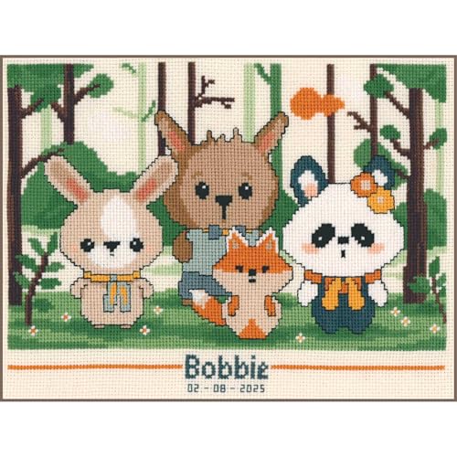 VERVACO Gezählter Kreuzstich Stickpackungen Stickset Baby Geburt Panda and friends Wanddekoration Handarbeit Set für Erwachsene Kreatives Handwerk ca. 19 x 14 cm Geburt Geschenk Hausdeko von Vervaco